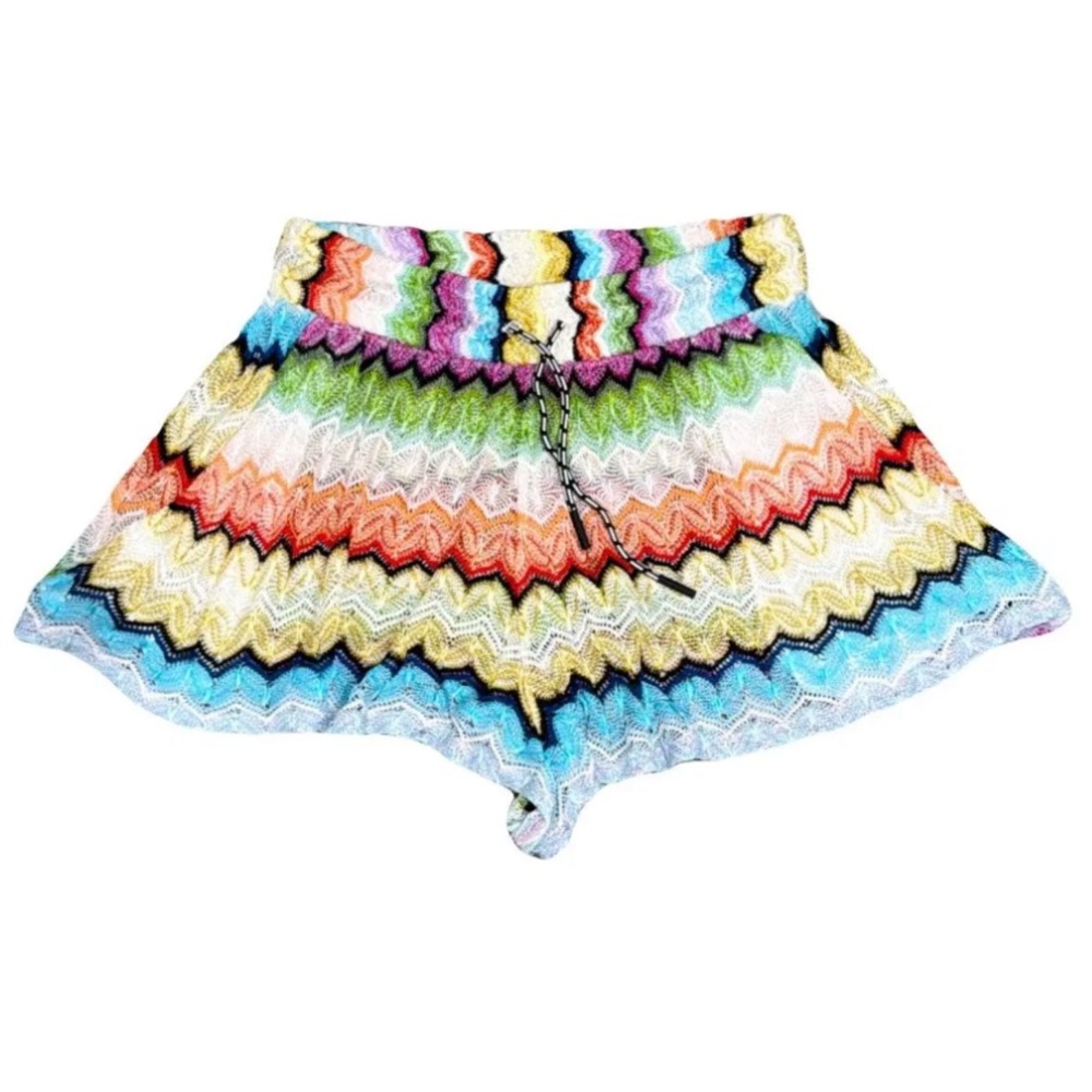 Missoni Multicolor Zigzag Knit Mini Shorts with Elastic Waist